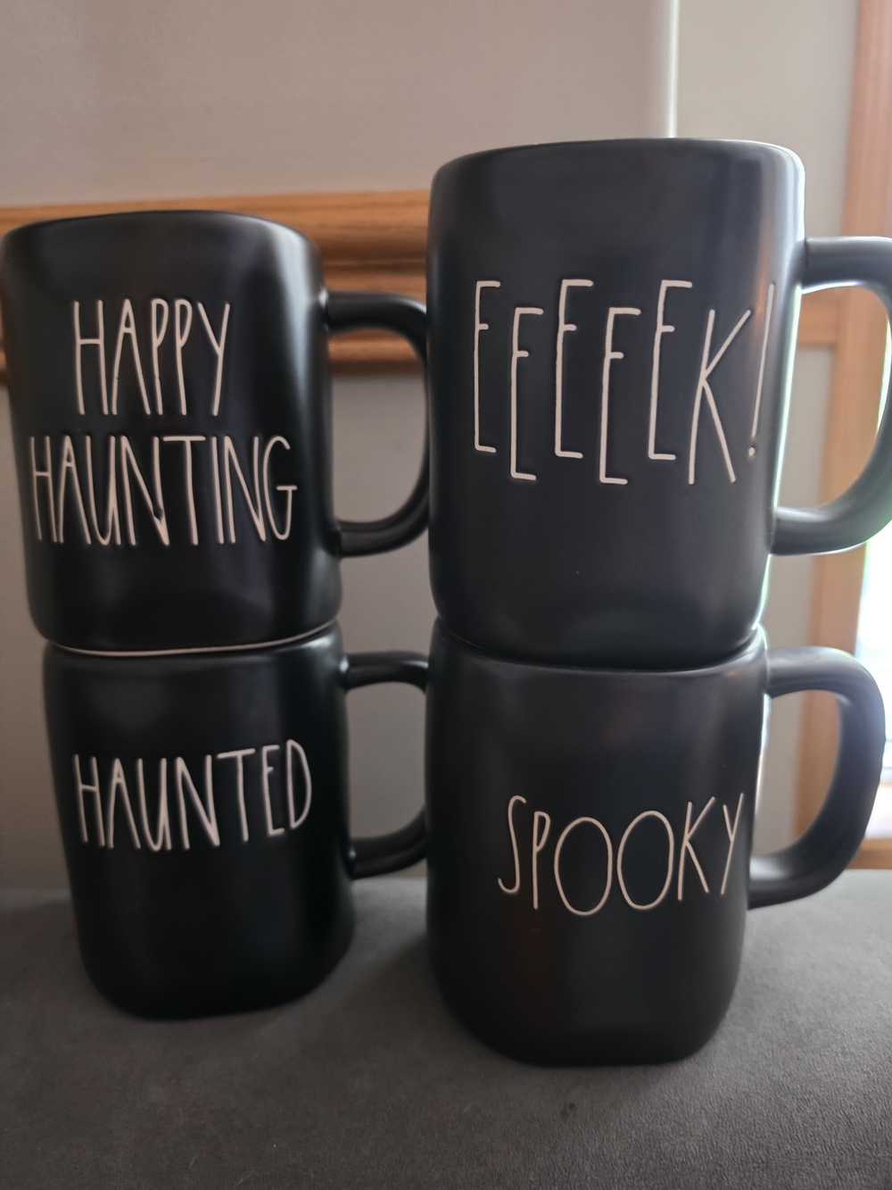 Rae Dunn Black HalloweenMug Set - Eeeek! Spooky, Haunted, Happy Haunting.